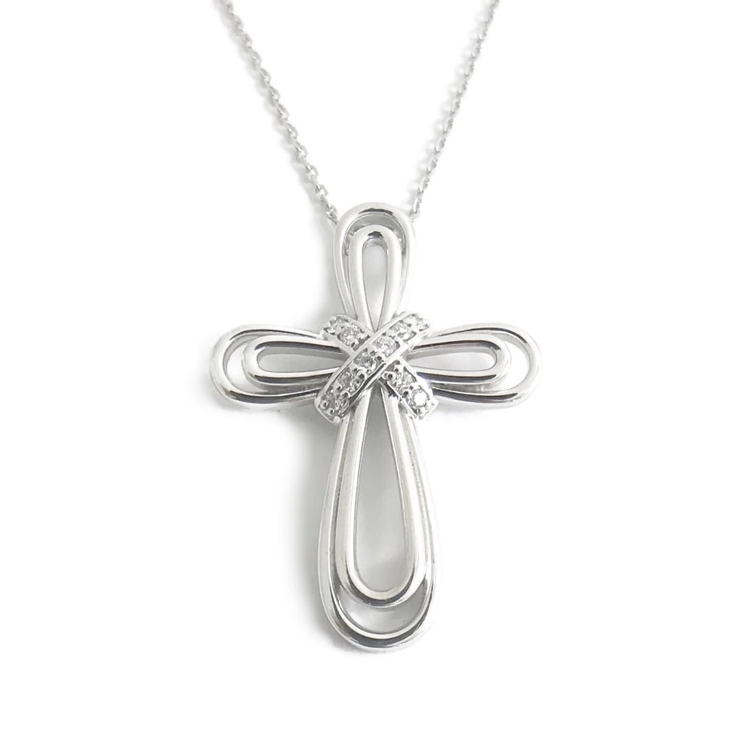 Diamond Loop Cross Religious Pendant Necklace 14K White Gold .25 CTW - 2