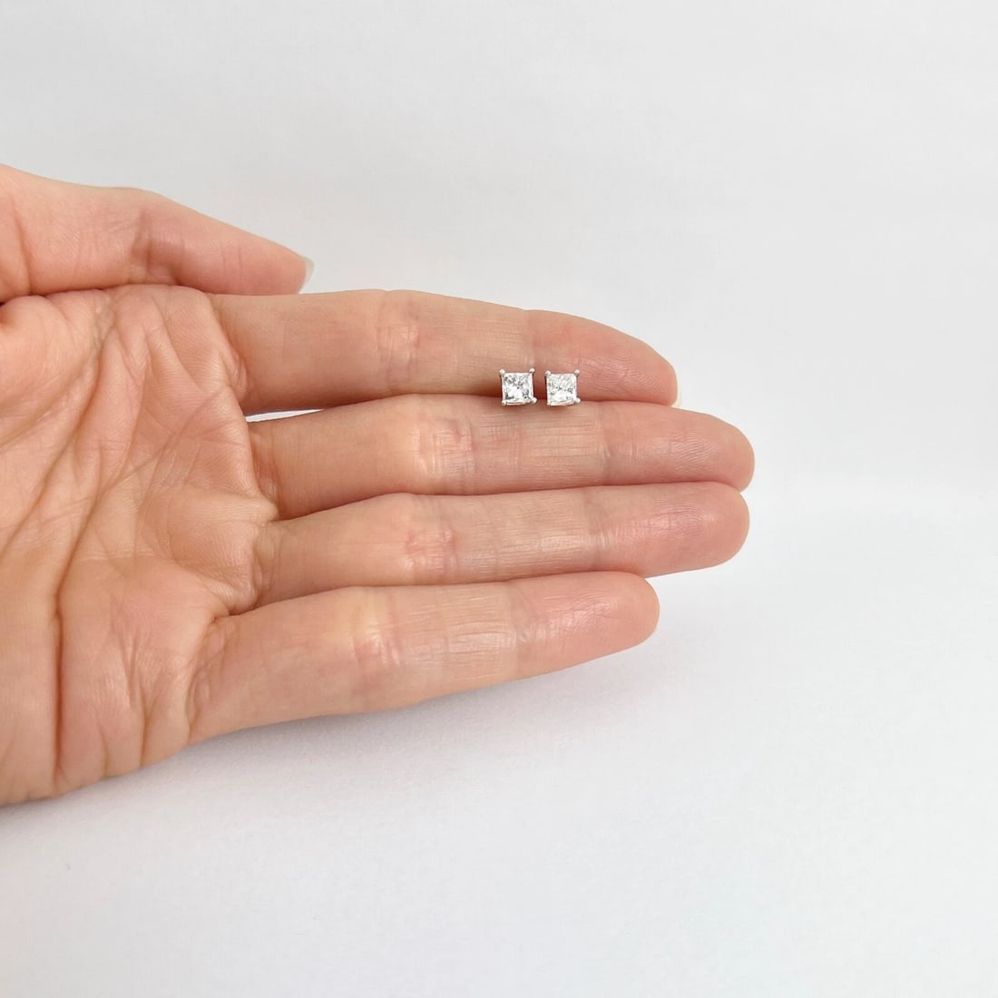 Princess Diamond Stud Earrings 14K White Gold 4-Prong Basket, 1.01 CTW - 3