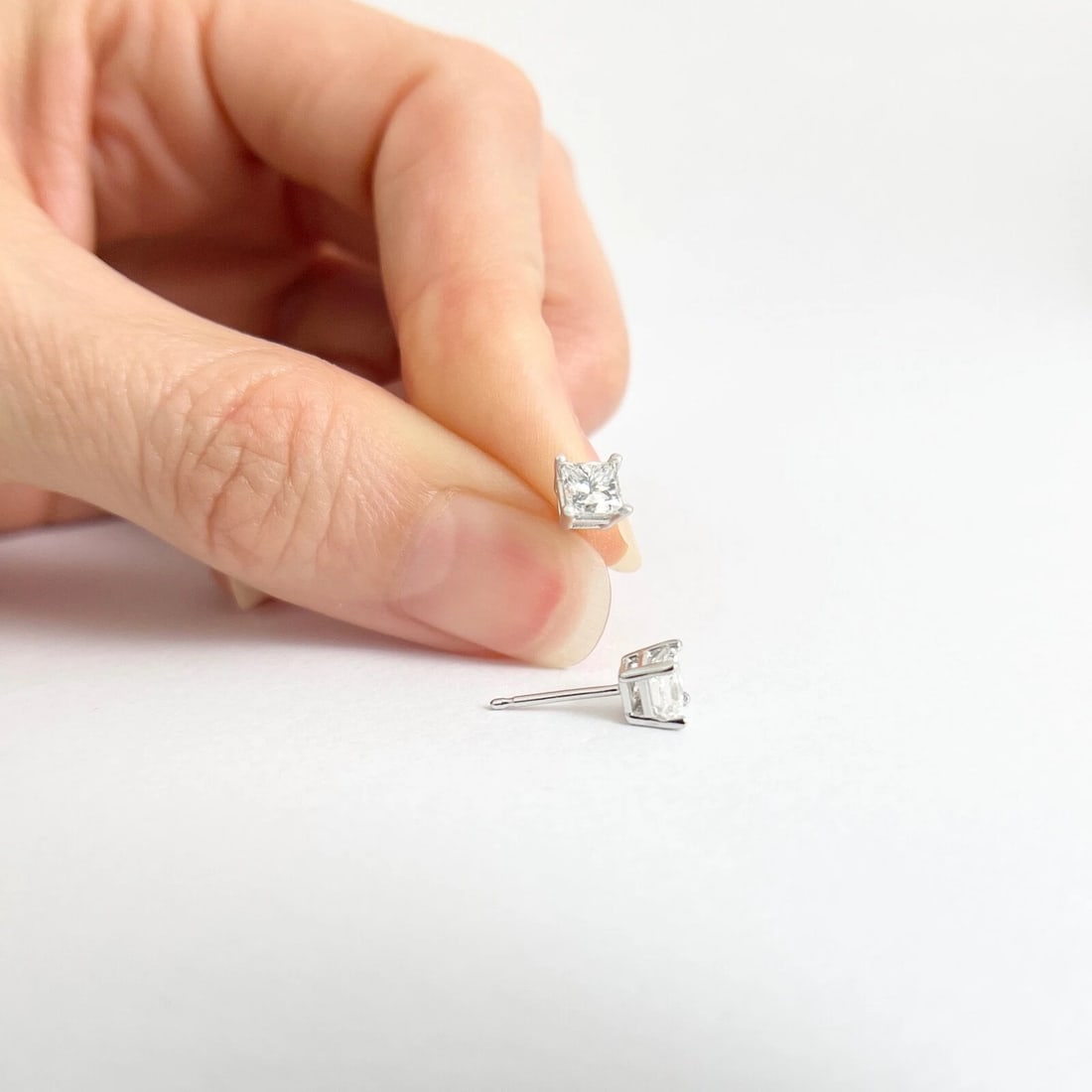 Princess Diamond Stud Earrings 14K White Gold 4-Prong Basket, 1.01 CTW - 4