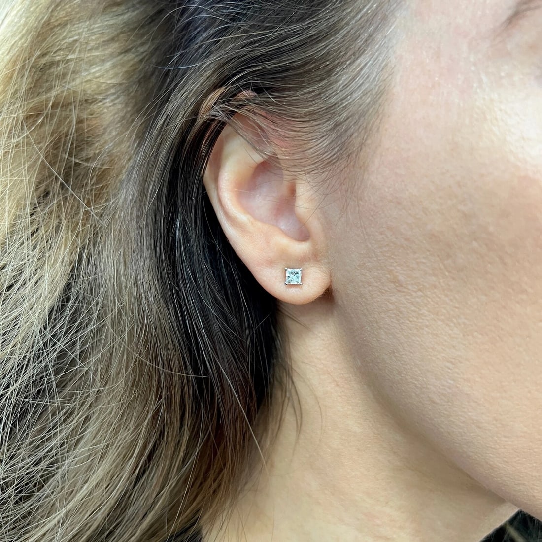 Princess Diamond Stud Earrings 14K White Gold 4-Prong Basket, 1.01 CTW - 5