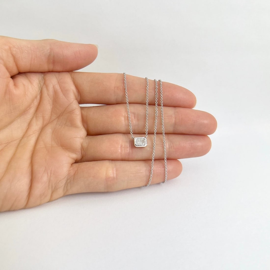 Radiant Bezel Solitaire Diamond Pendant Necklace 14K White Gold .40 CT - 3