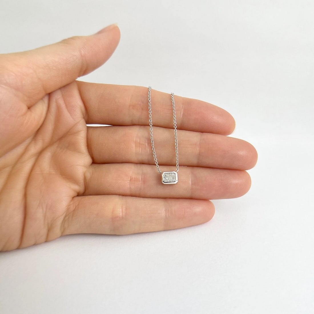 Radiant Bezel Solitaire Diamond Pendant Necklace 14K White Gold .40 CT - 4