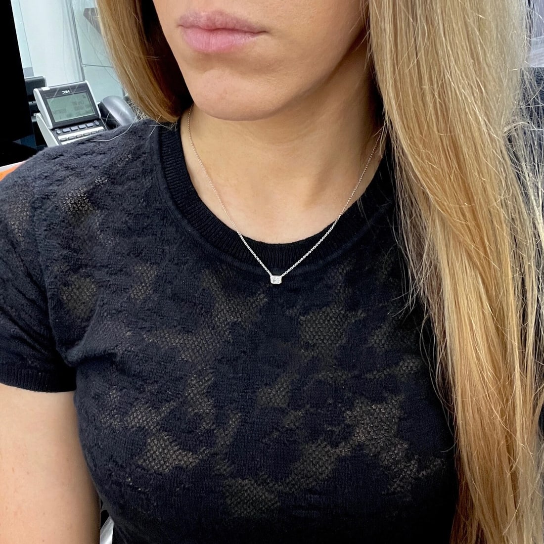 Radiant Bezel Solitaire Diamond Pendant Necklace 14K White Gold .40 CT - 5