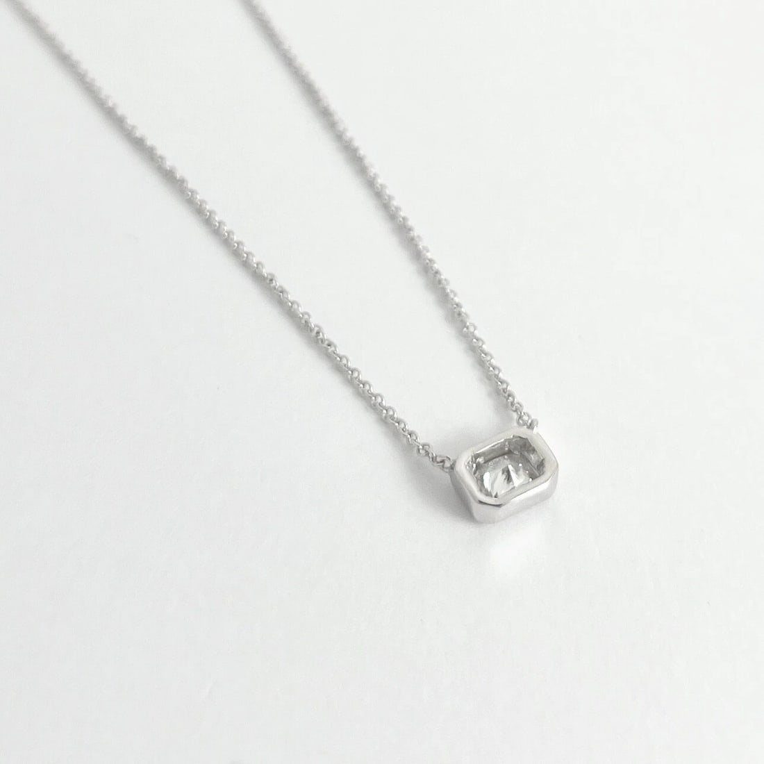 Radiant Bezel Solitaire Diamond Pendant Necklace 14K White Gold .40 CT - 7