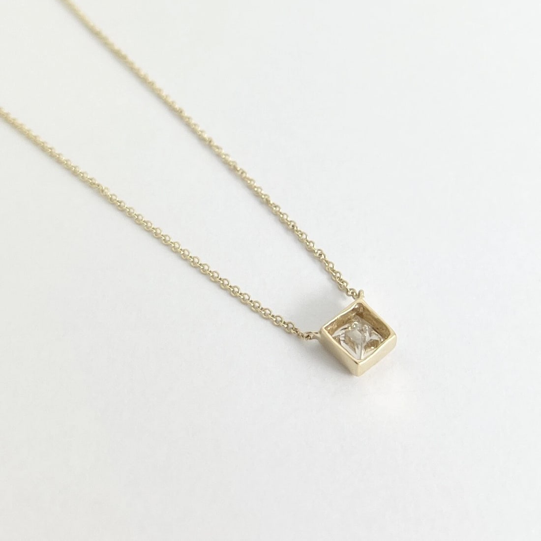 GIA Princess Bezel Solitaire Diamond Pendant Necklace 14K Yellow Gold .70 CT - 7