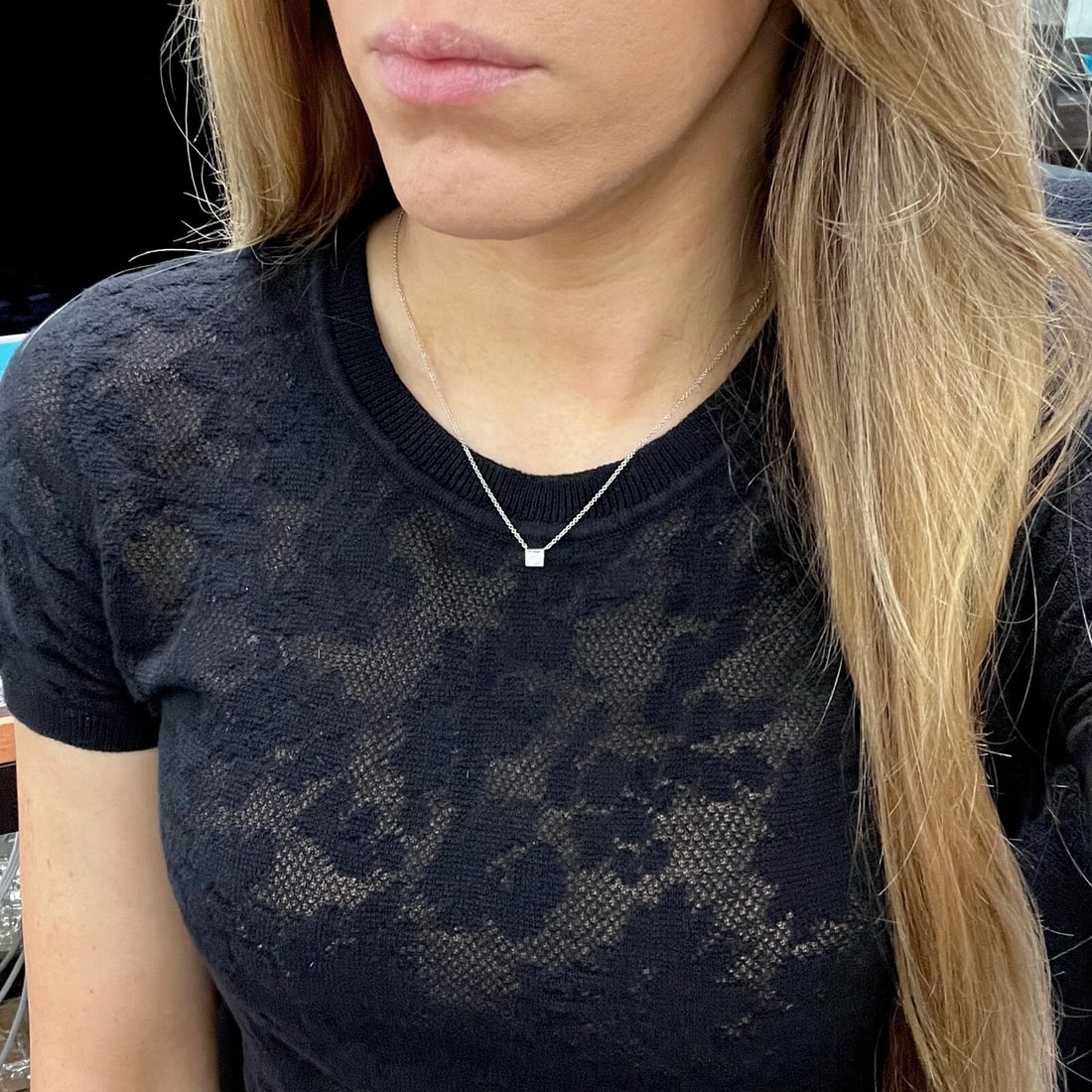 GIA Princess Bezel Solitaire Diamond Pendant Necklace 14K White Gold .46 CT - 5