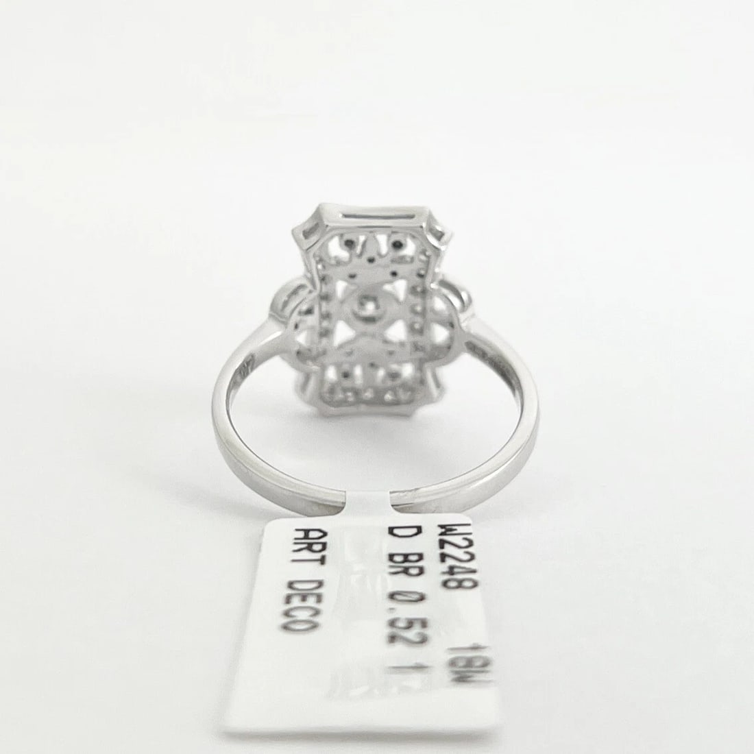Art-Deco Style Long Pave Diamond Filigree Statement Ring 18K White Gold .52 CTW - 10