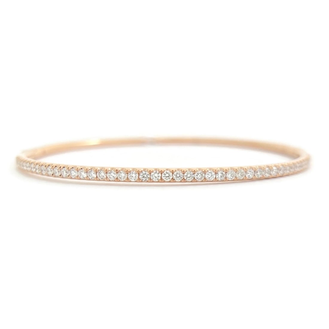 Thin Round Diamond Bangle Bracelet 14K Pink Rose Gold, .86 CTW (1 of 10)