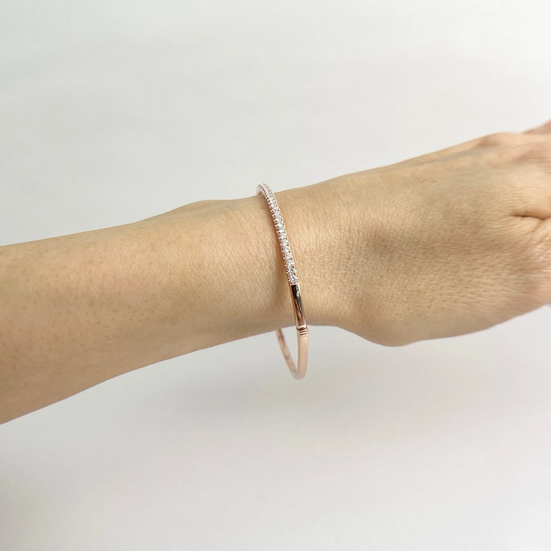 Thin Round Diamond Bangle Bracelet 14K Pink Rose Gold, .86 CTW - 4