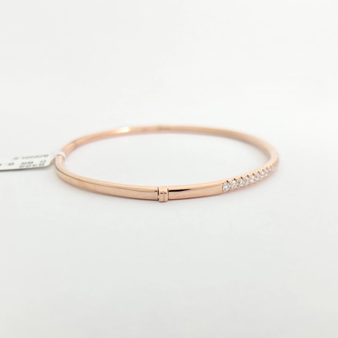 Thin Round Diamond Bangle Bracelet 14K Pink Rose Gold, .86 CTW - 7