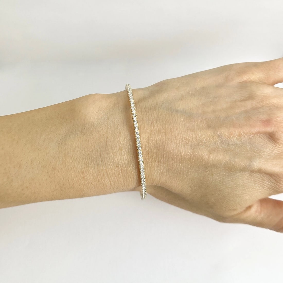 Thin Round Diamond Bangle Bracelet 14K Yellow Gold, .86 CTW - 3