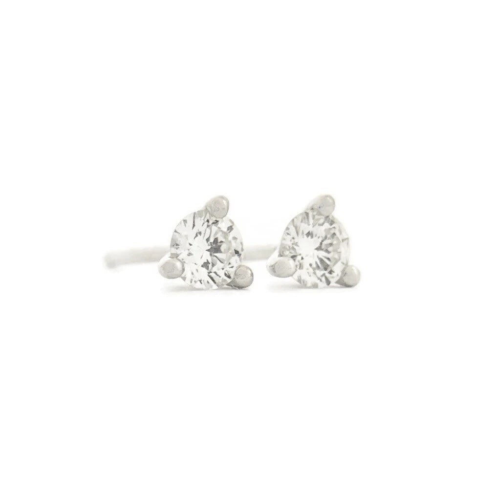 Round Diamond Stud Earrings 14K White Gold 3-Prong Martini, .25 CTW - 2