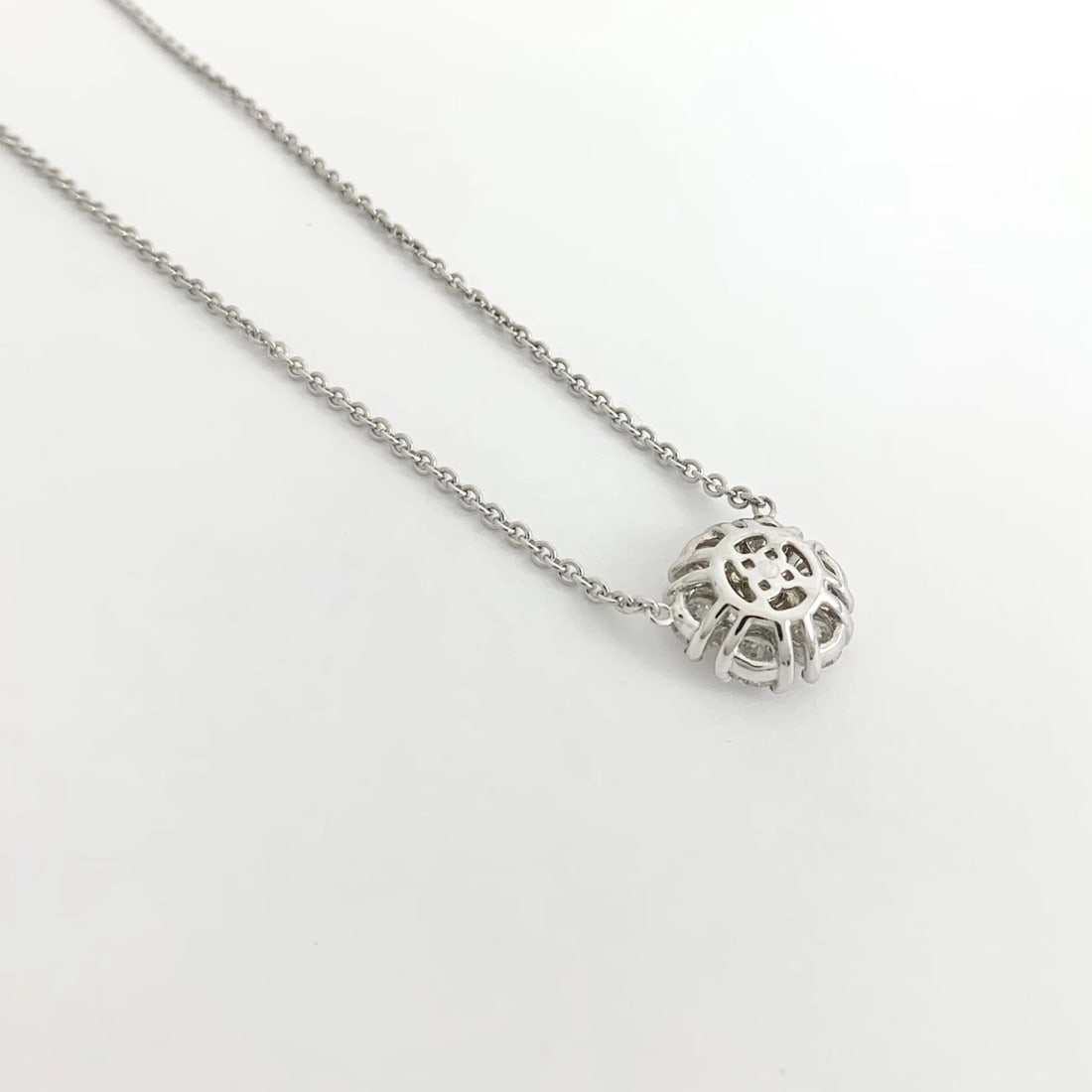 Round Cluster Flower Diamond Pendant Necklace 14K White Gold 1.55 CTW - 7