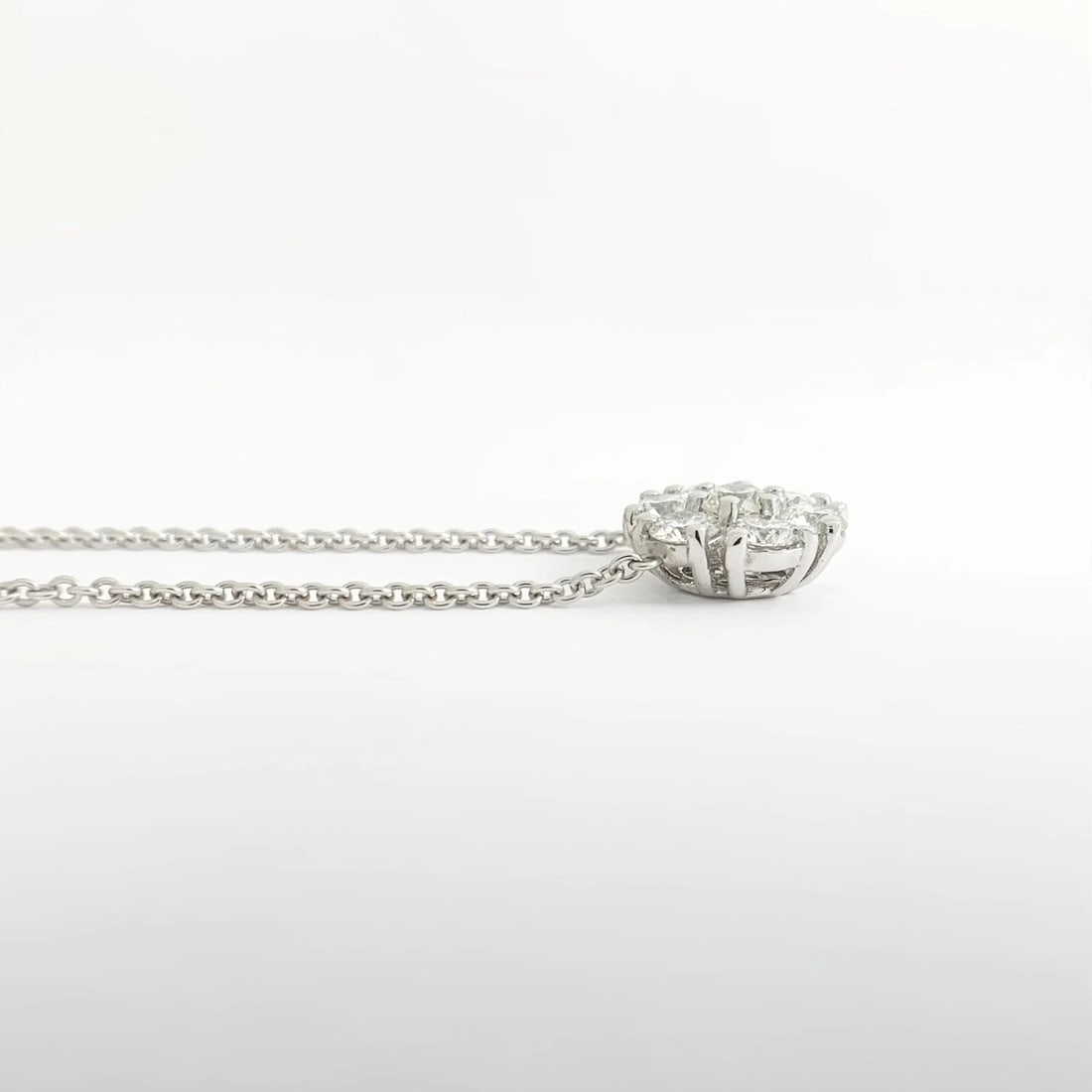 Round Cluster Flower Diamond Pendant Necklace 14K White Gold 1.55 CTW - 8