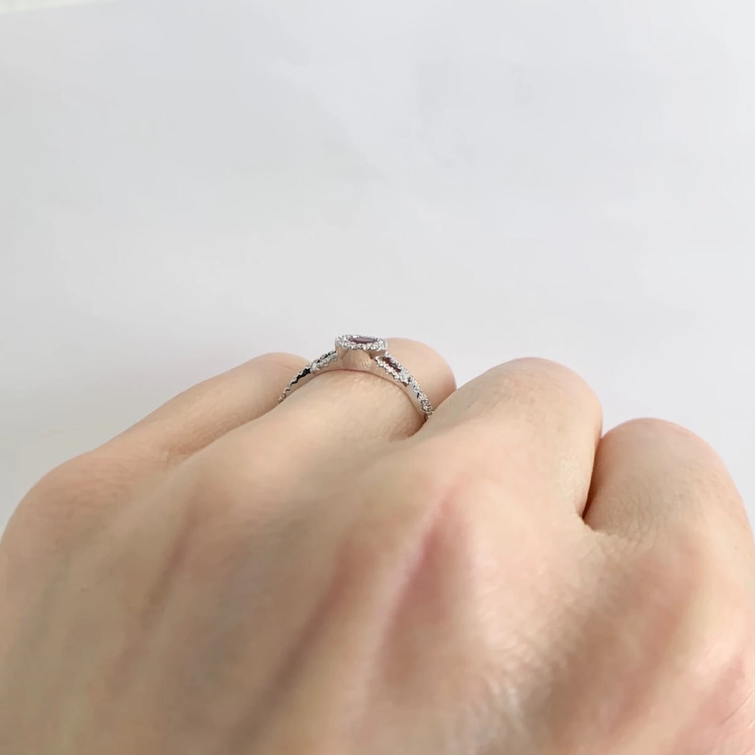 Round Ruby Diamond Halo Gemstone Ring 14K White Gold, .55 CTW - 7