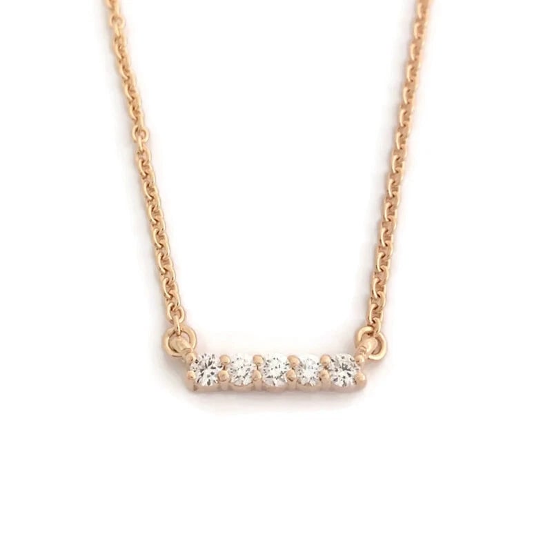 Small Diamond Bar Pendant Necklace 14K Pink Rose Gold .17 CTW - 2