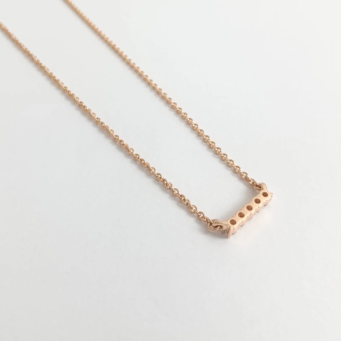 Small Diamond Bar Pendant Necklace 14K Pink Rose Gold .17 CTW - 7