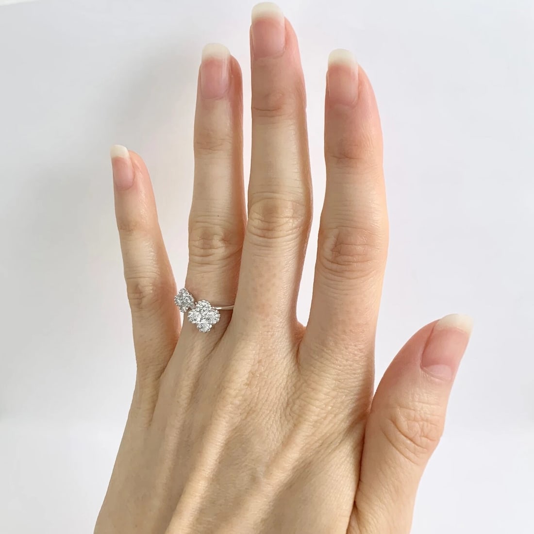 Cluster Diamond Clover Milgrain Bypass Wrap Ring 14K White Gold, .80 CTW - 4