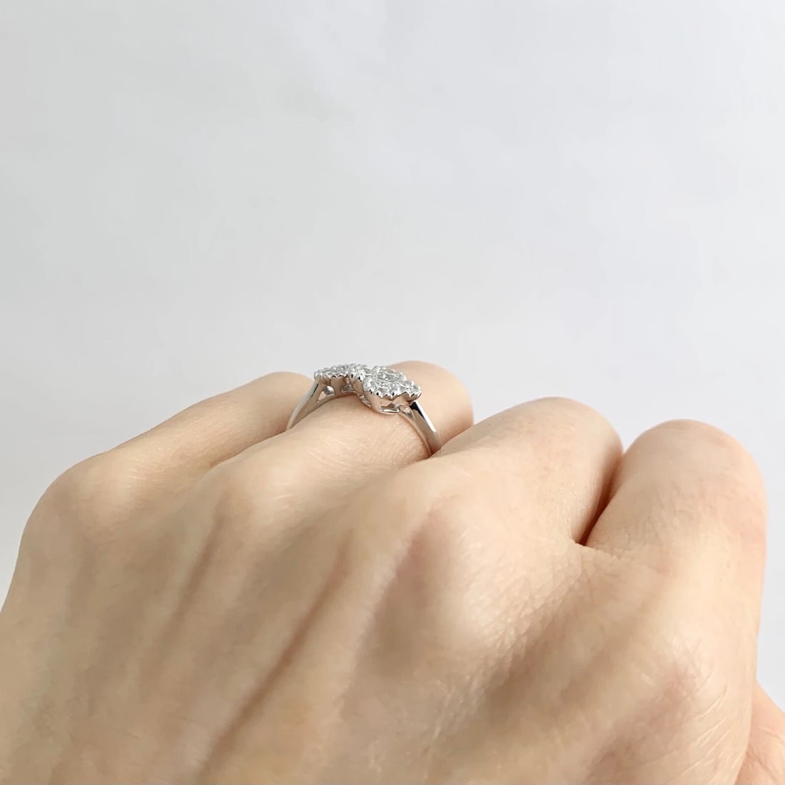 Cluster Diamond Clover Milgrain Bypass Wrap Ring 14K White Gold, .80 CTW - 6