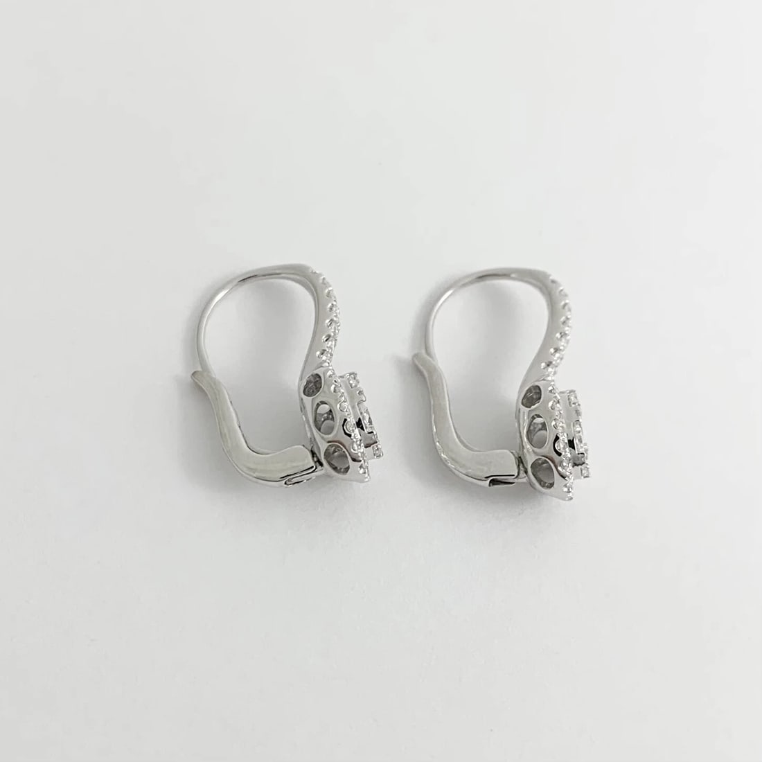 Oval Diamond Halo Cluster Drop Earrings 14K White Gold 1.01 CTW - 8