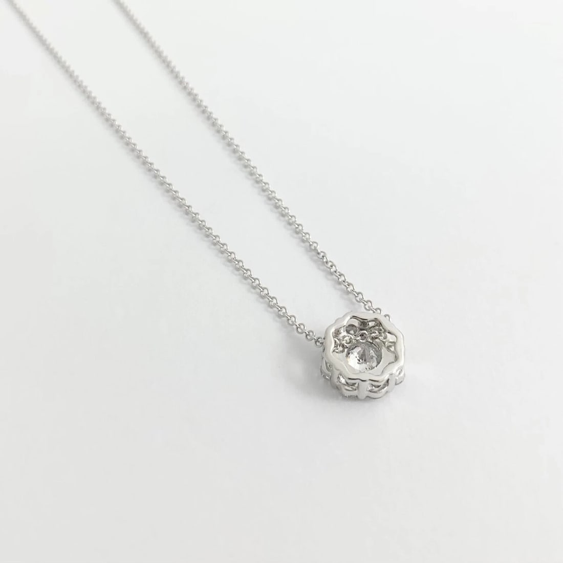 Round Diamond Cluster Halo Pendant Necklace 14K White Gold, .77 CTW - 7
