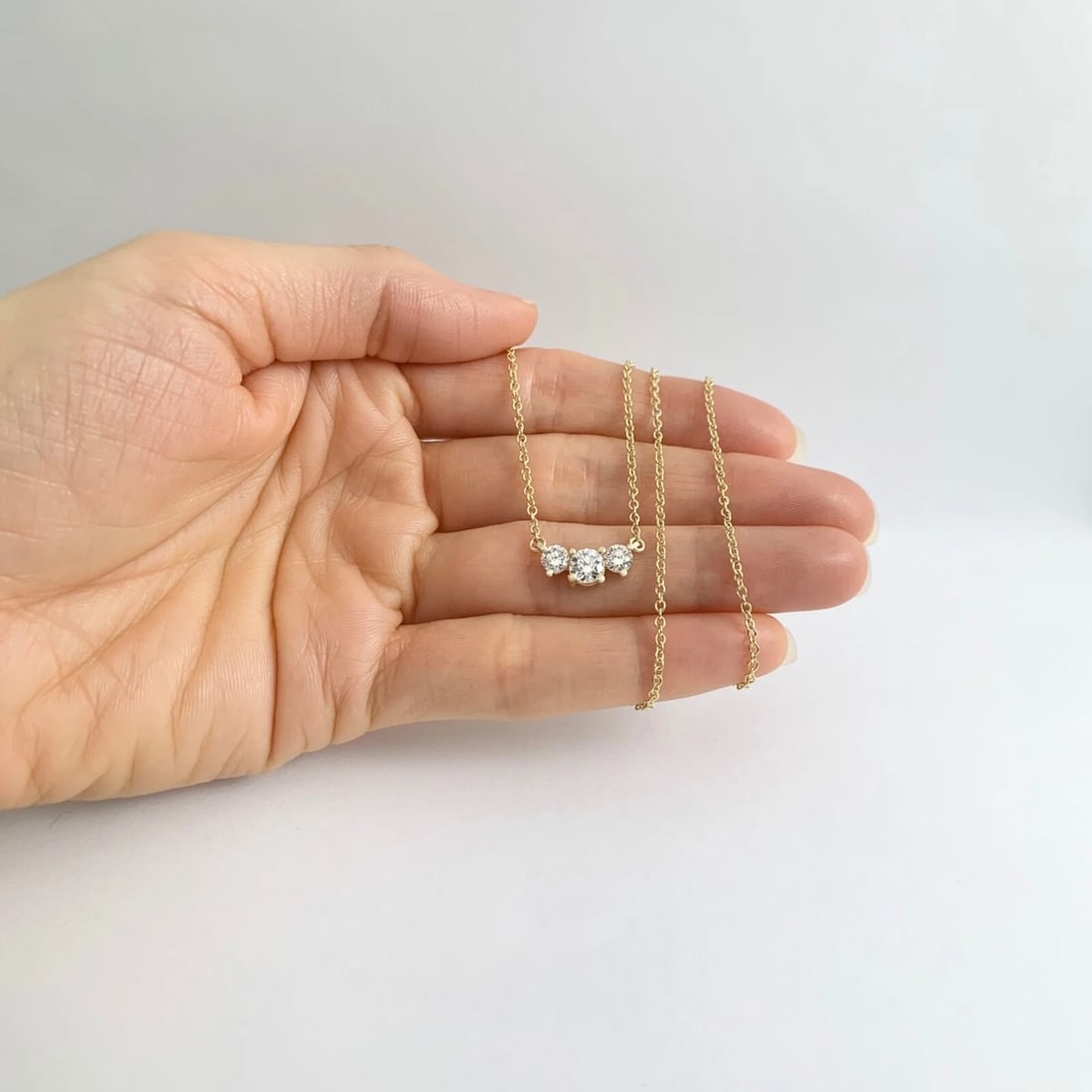 3-Stone Round Diamond Cluster Pendant Necklace 14K Yellow Gold, 1.01 CTW - 3