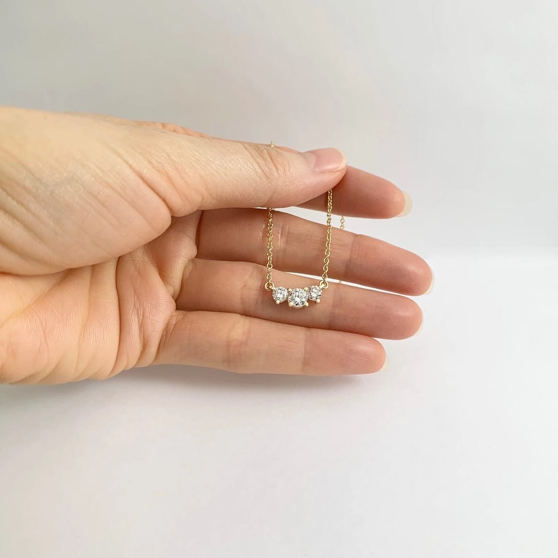 3-Stone Round Diamond Cluster Pendant Necklace 14K Yellow Gold, 1.01 CTW - 4