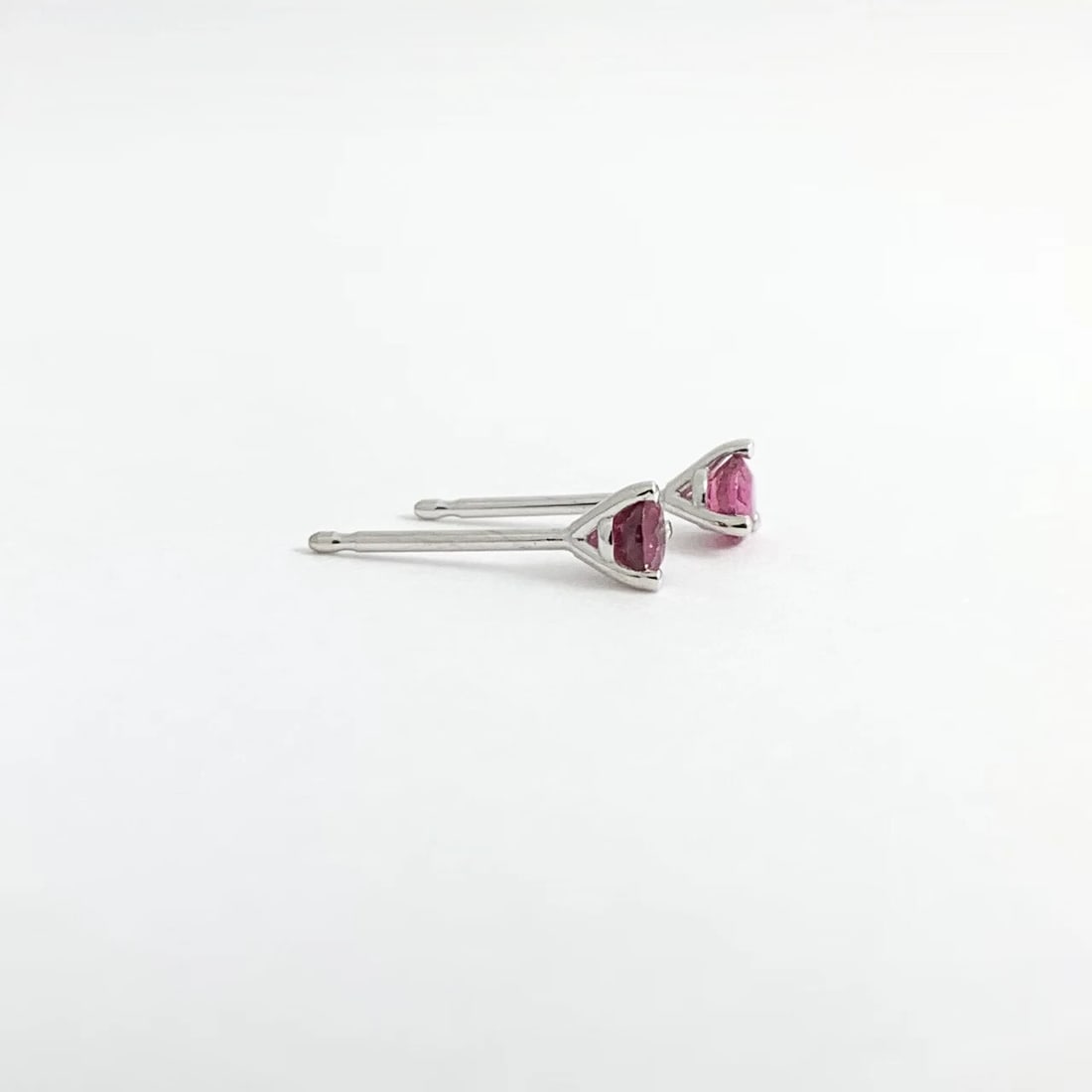 Small Round Pink Tourmaline Gemstone Stud Earrings 14K White Gold .25 CTW .56 Gr - 7