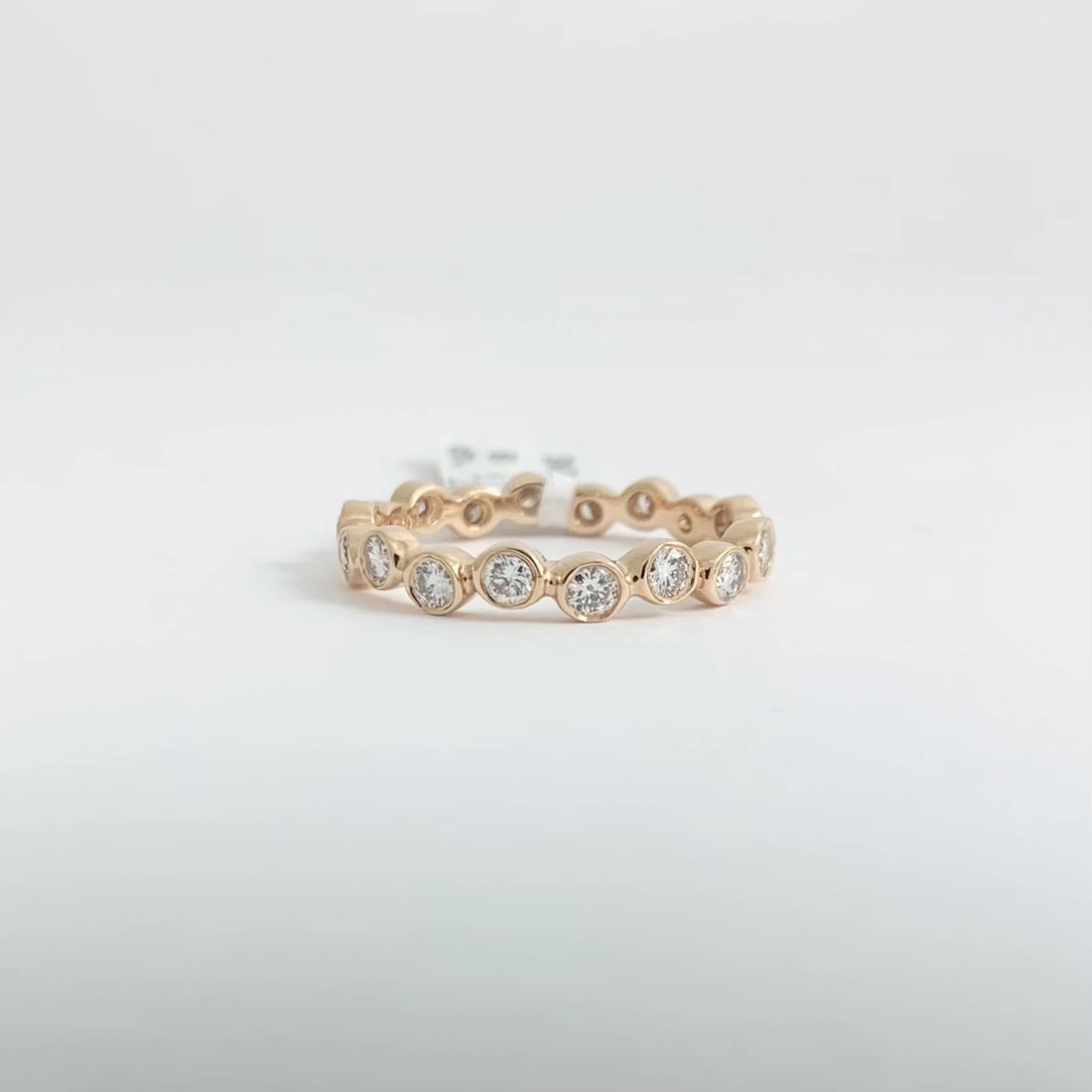 Round Bezel Diamond Eternity Ring Wedding Band 14K Pink Rose Gold, Size 6.75 - 7