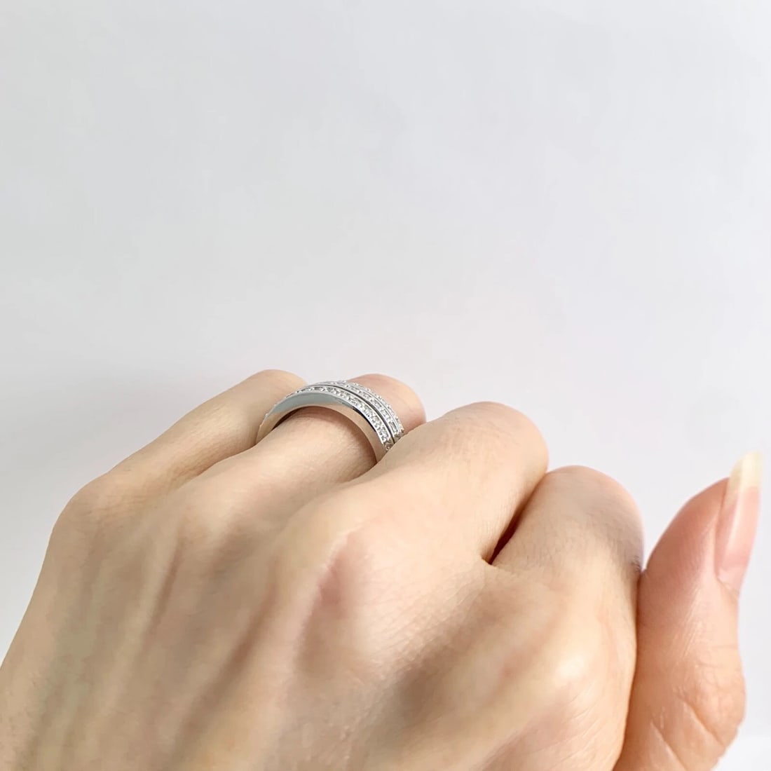 Wide 3-Row Round Diamond Ring Statement Band 14K White Gold, .66 CTW - 6