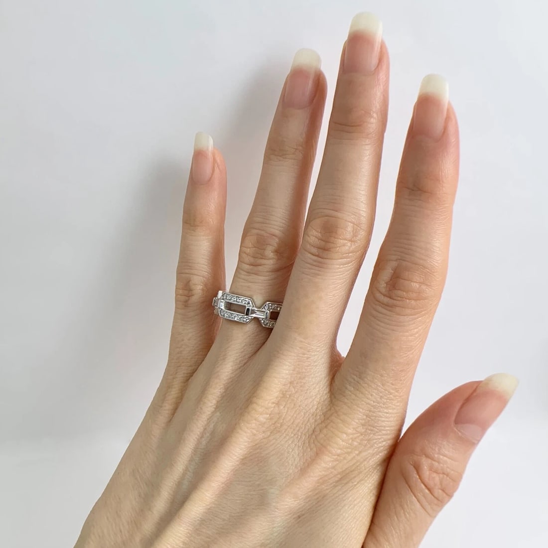 Wide Open Link Pave Diamond Eternity Ring Statement Band Platinum, 1.15 CTW - 5