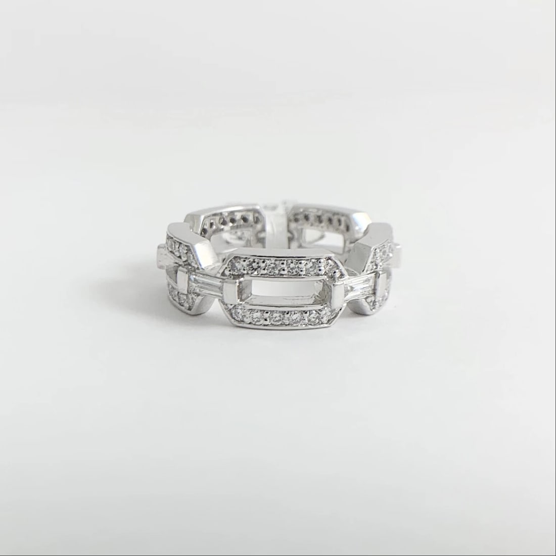 Wide Open Link Pave Diamond Eternity Ring Statement Band Platinum, 1.15 CTW - 7