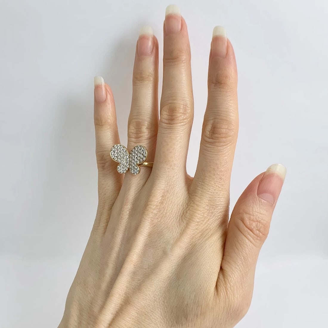 Pave Diamond Butterfly Statement Cocktail Ring 18K Yellow Gold, 1.03 CTW - 4