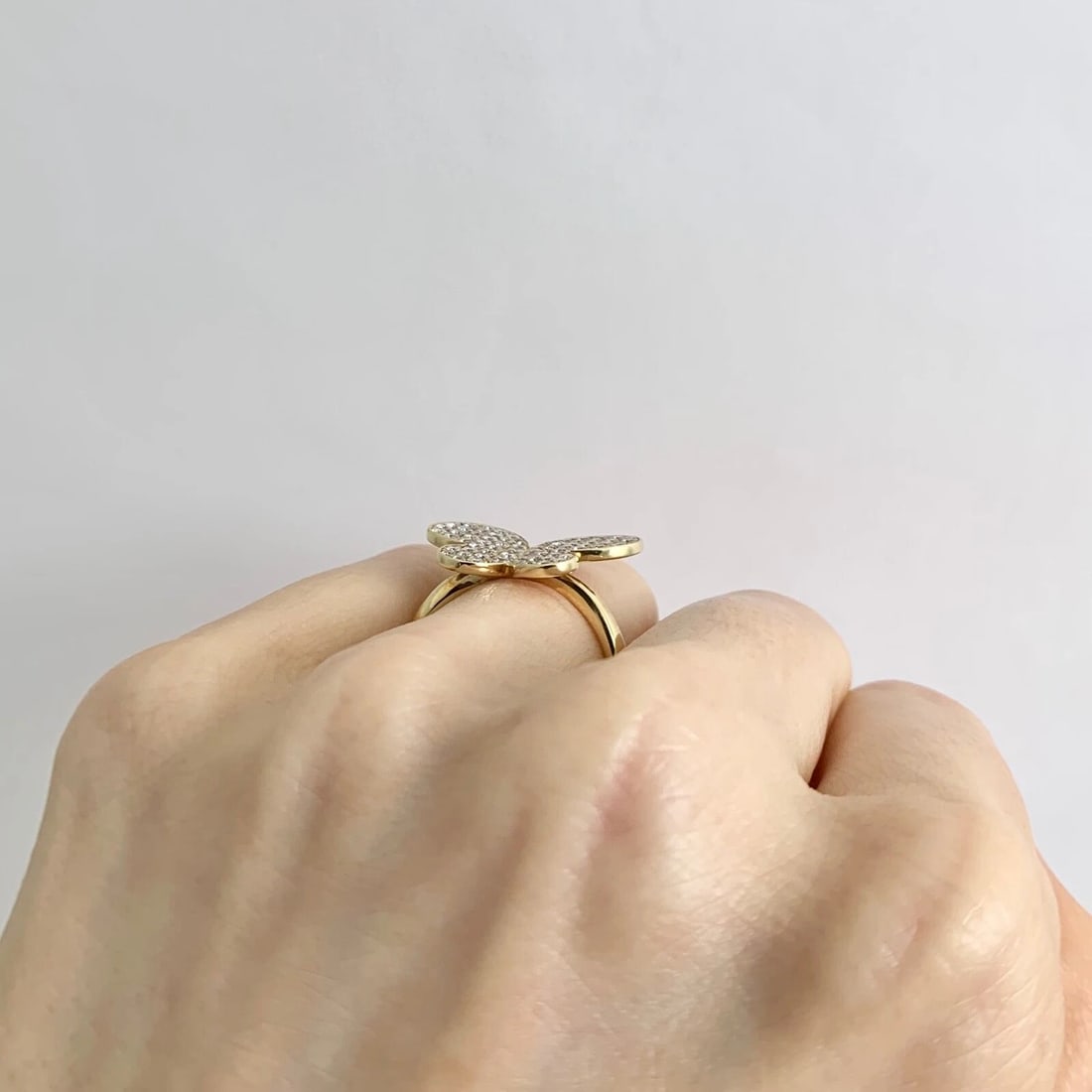 Pave Diamond Butterfly Statement Cocktail Ring 18K Yellow Gold, 1.03 CTW - 6