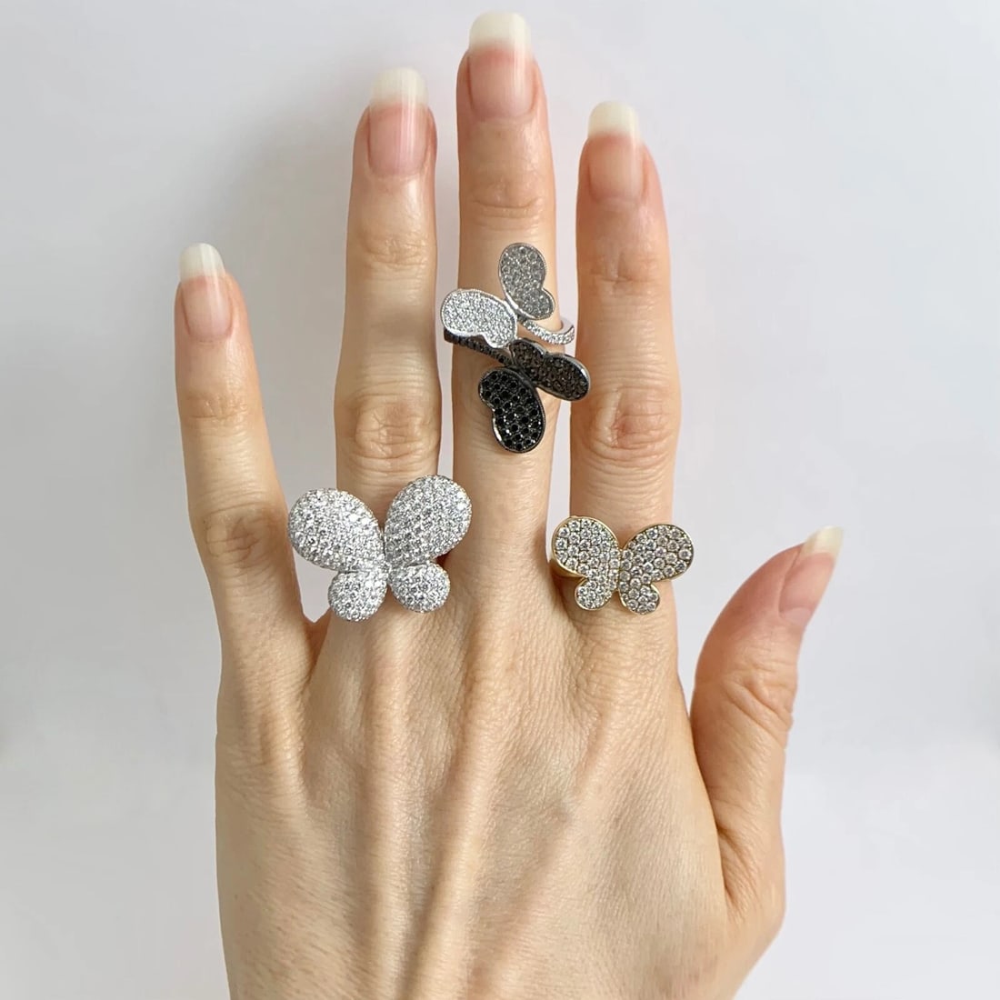 Pave Diamond Butterfly Statement Cocktail Ring 18K Yellow Gold, 1.03 CTW - 7