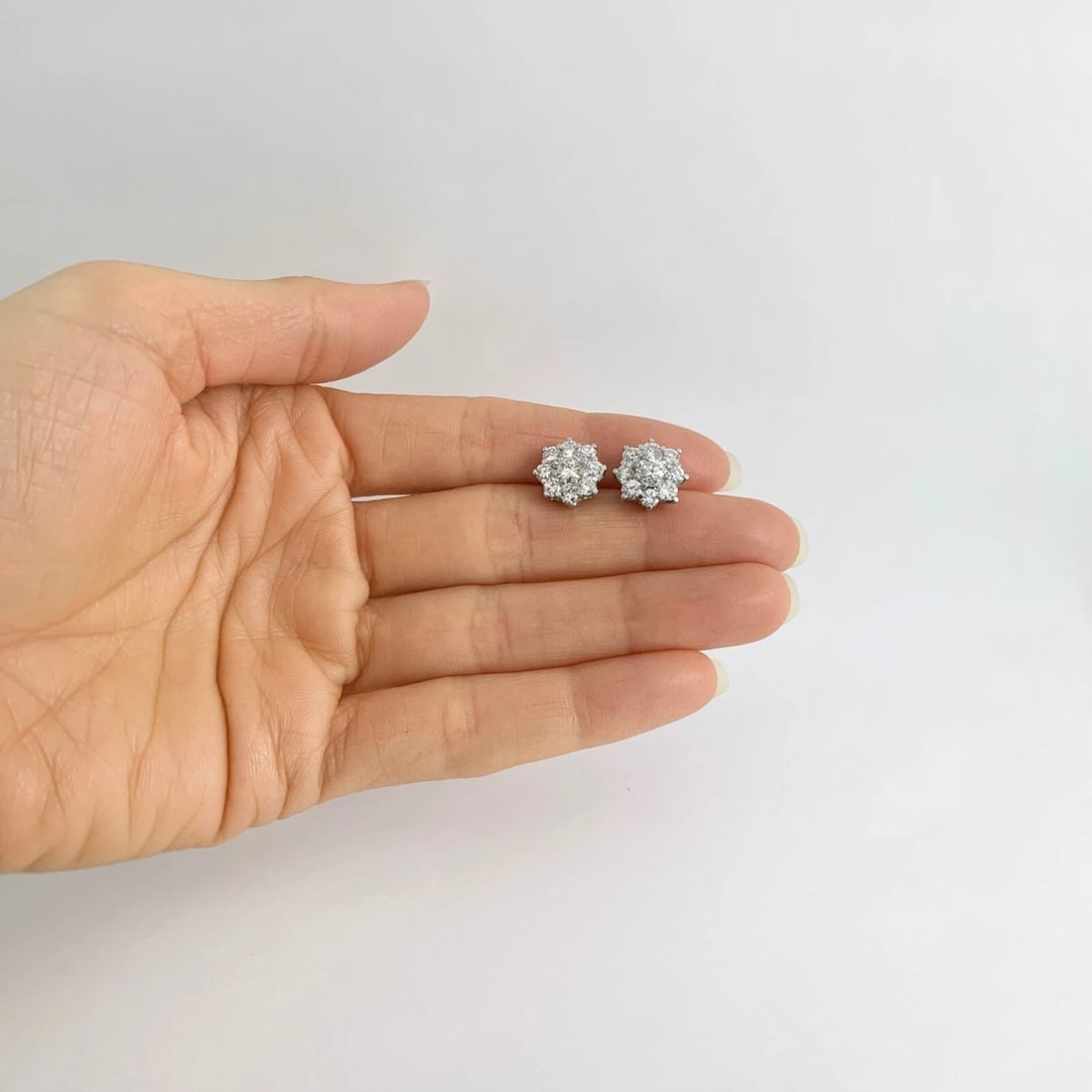 Round Princess Diana Set Diamond Cluster Stud Earrings 14K White Gold 2.14 CTW - 3