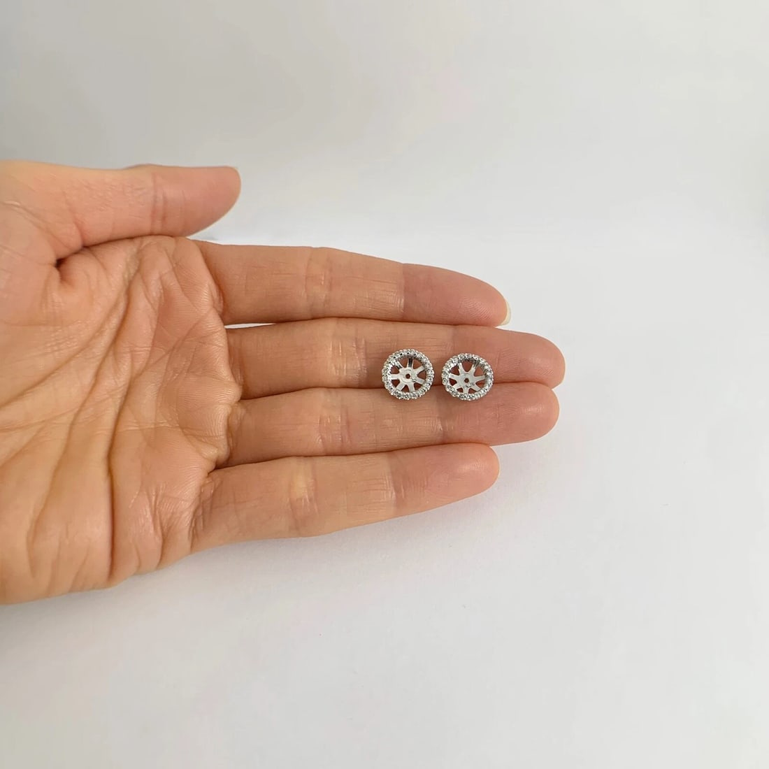 Round Diamond Halo Earring Jackets Enhancers 14K White Gold for 3.00 CTW Studs - 3