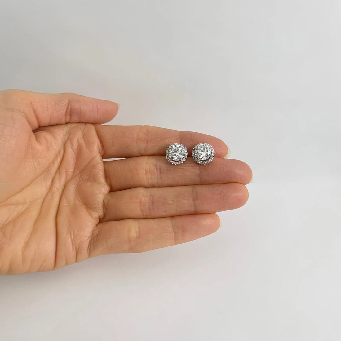 Round Diamond Halo Earring Jackets Enhancers 14K White Gold for 3.00 CTW Studs - 4