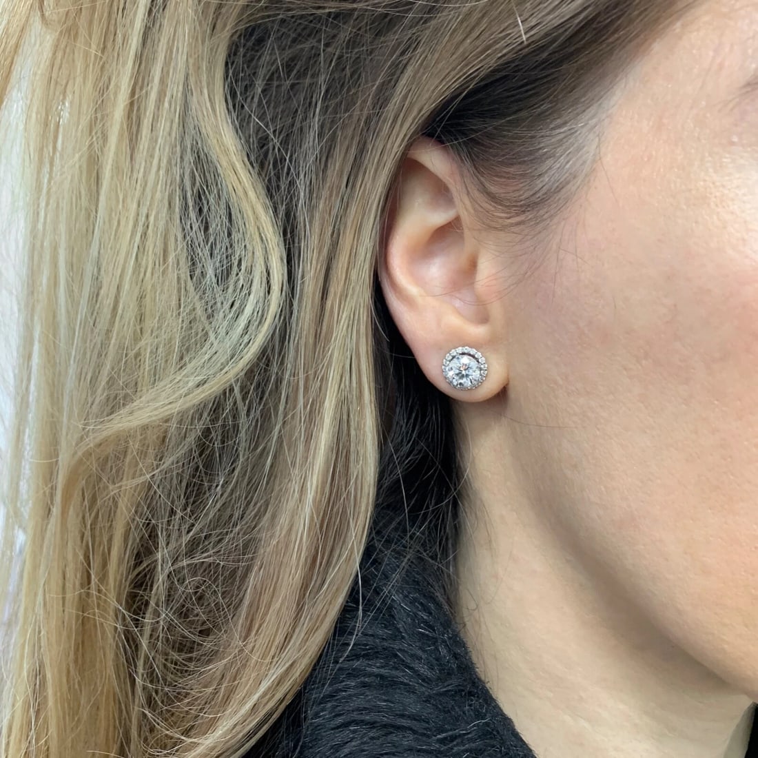 Round Diamond Halo Earring Jackets Enhancers 14K White Gold for 3.00 CTW Studs - 5