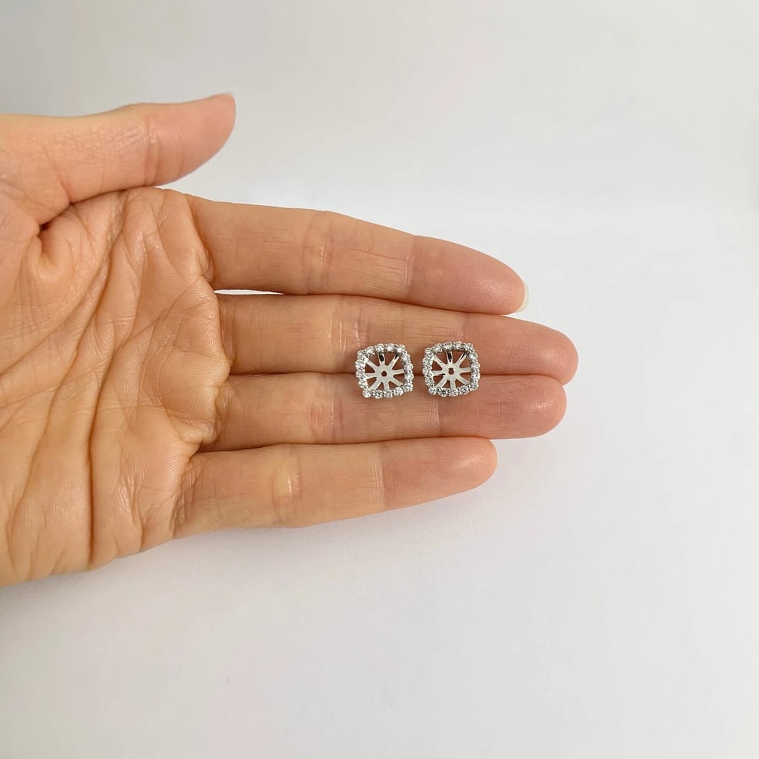 Cushion Diamond Halo Earring Jackets Enhancers 14K White Gold for 3.00 CTW Studs - 3