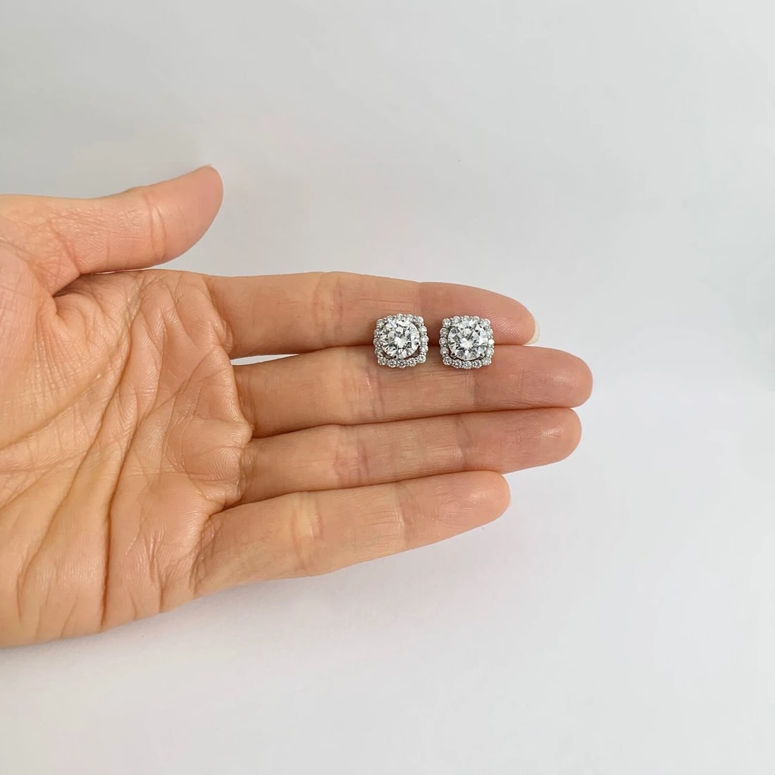 Cushion Diamond Halo Earring Jackets Enhancers 14K White Gold for 3.00 CTW Studs - 4