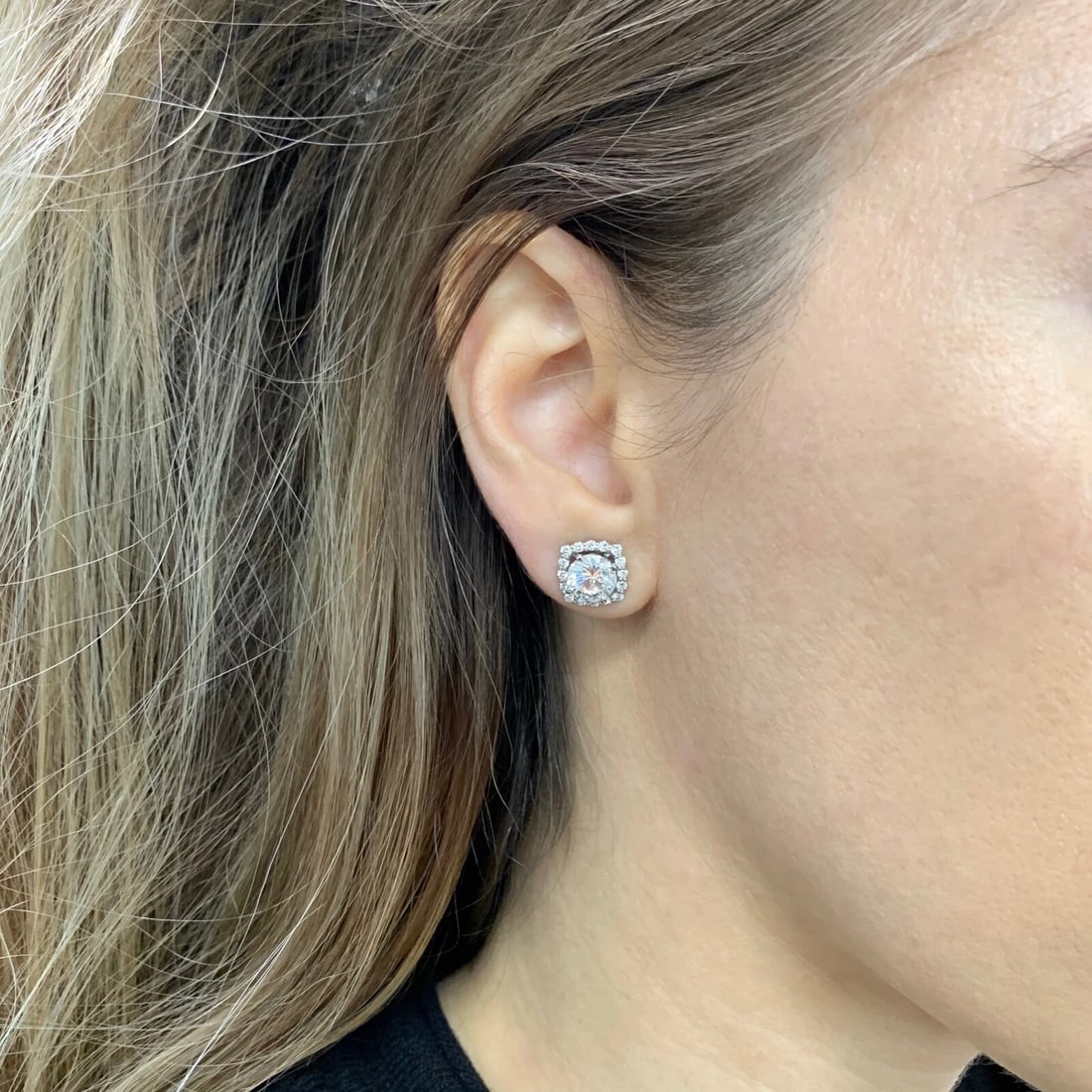 Cushion Diamond Halo Earring Jackets Enhancers 14K White Gold for 3.00 CTW Studs - 6