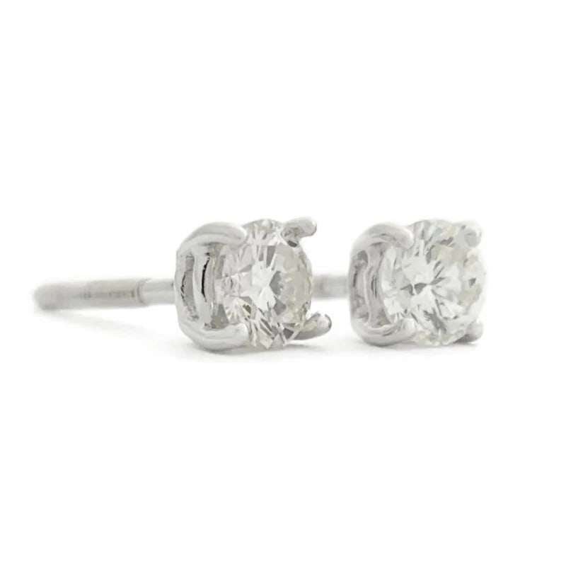 Round Diamond Stud Earrings 14K White Gold 4-Prong Basket Screw Backs .40 CTW - 2