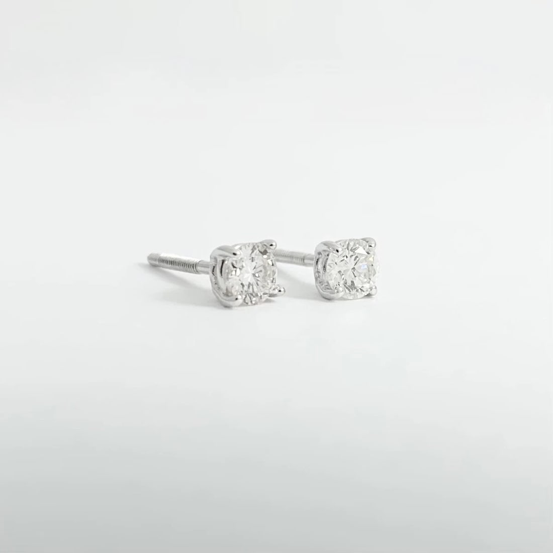 Round Diamond Stud Earrings 14K White Gold 4-Prong Basket Screw Backs .40 CTW - 6