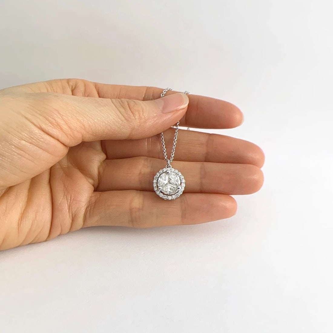 Marquise Diamond Cluster Round Halo Pendant Necklace 14K White Gold 1.53 CTW - 4