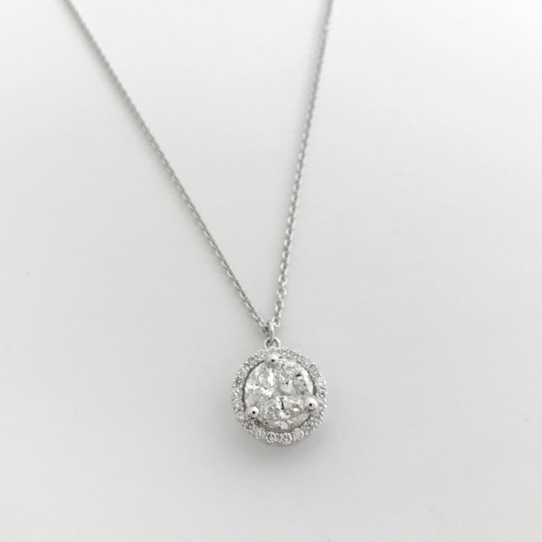 Marquise Diamond Cluster Round Halo Pendant Necklace 14K White Gold 1.53 CTW - 7