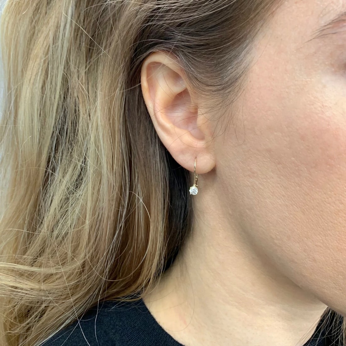 Round Diamond Drop Earrings 14K Yellow Gold Leverbacks .50 CTW - 3