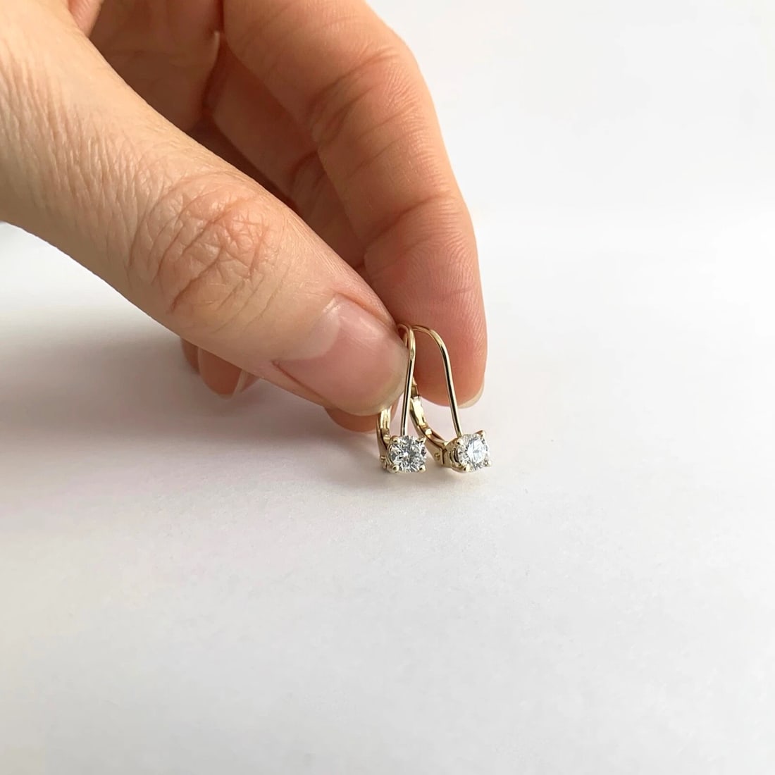 Round Diamond Drop Earrings 14K Yellow Gold Leverbacks .50 CTW - 4