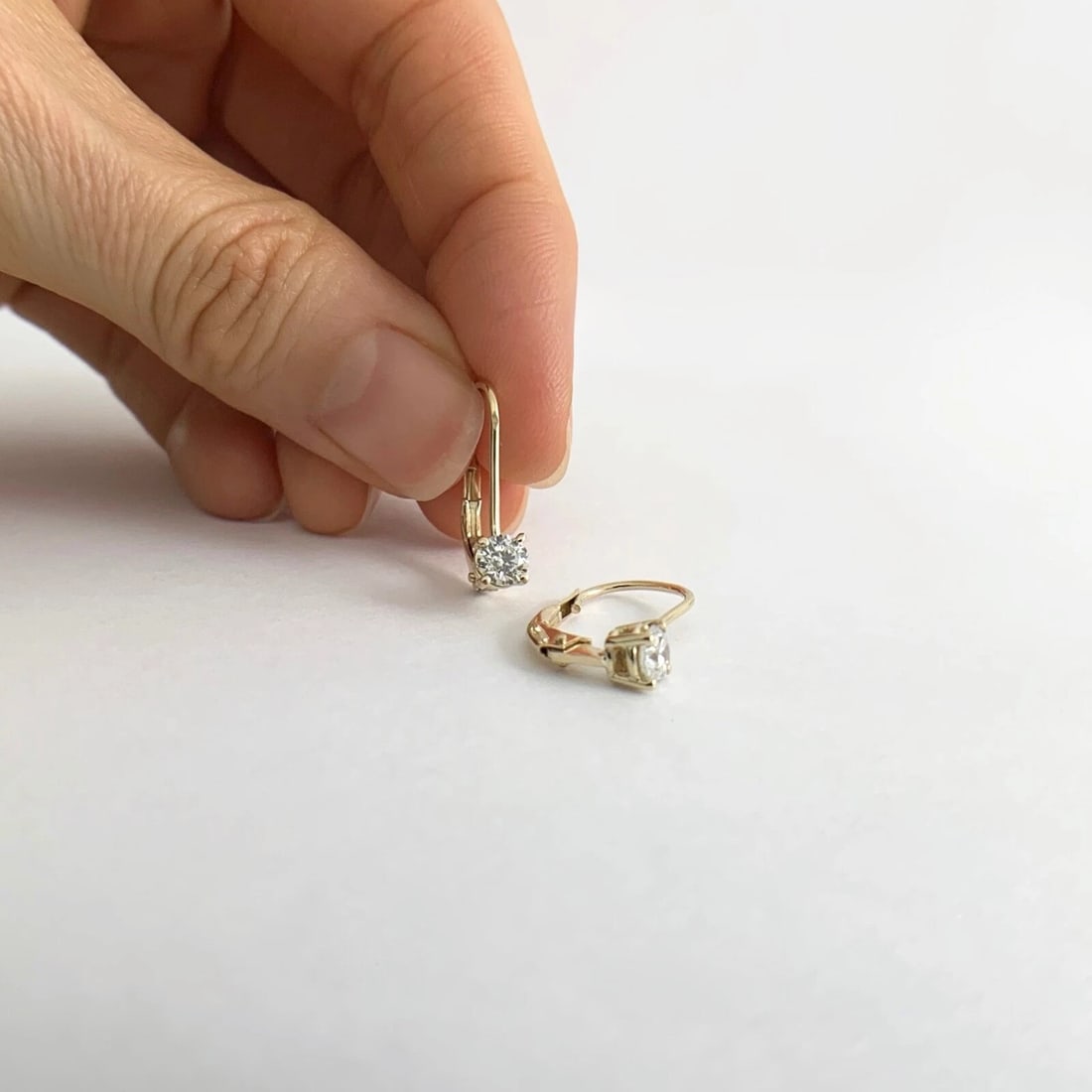 Round Diamond Drop Earrings 14K Yellow Gold Leverbacks .50 CTW - 5