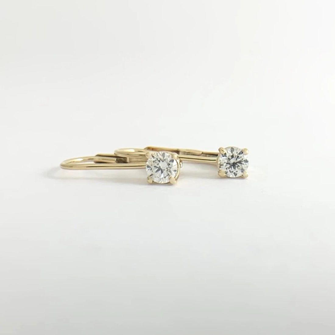 Round Diamond Drop Earrings 14K Yellow Gold Leverbacks .50 CTW - 7